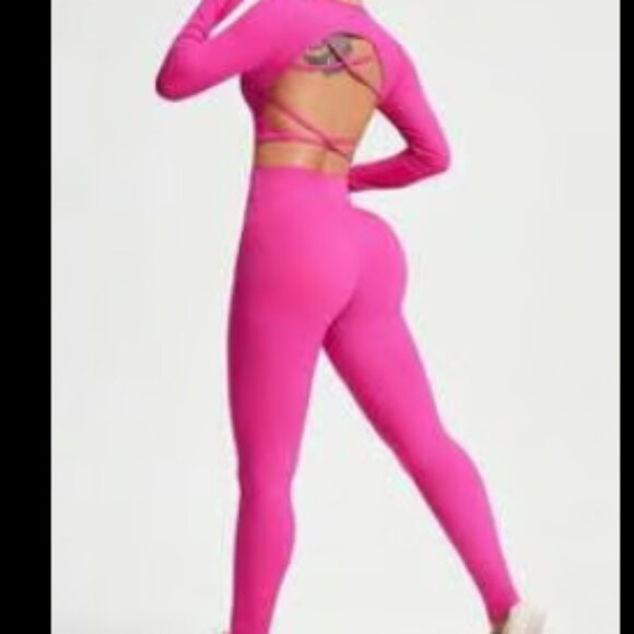 Leggings and Long Sleeve Crop Top Matching Set - Picture 2 of 6